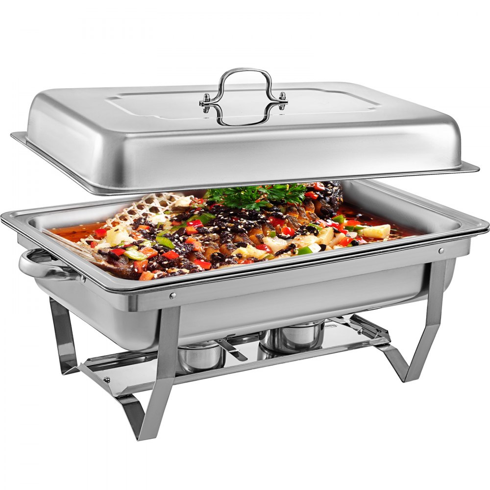 6 Bandejas Chafing Dish Con Tapa Acero Inoxidable 401 Alimentos Nuevo Calientes