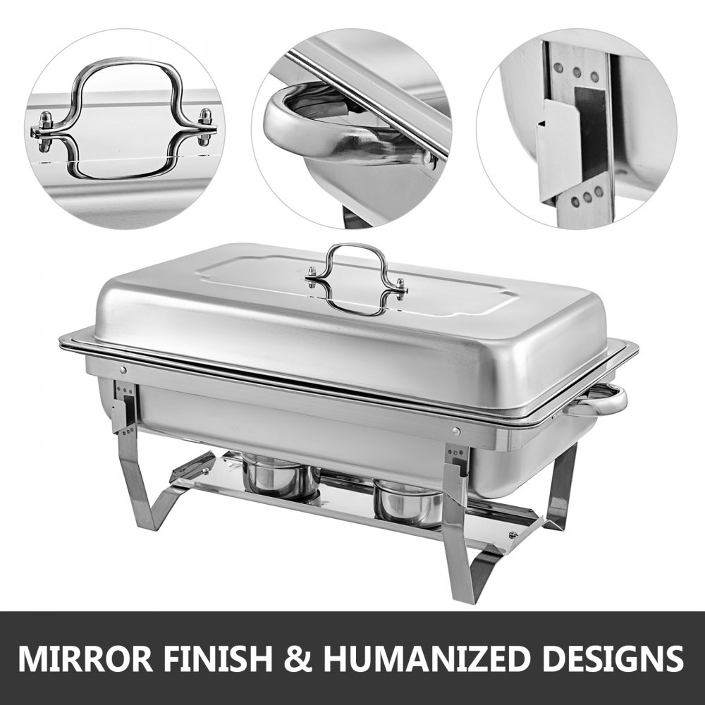 6 Bandejas Chafing Dish Con Tapa Acero Inoxidable 401 Alimentos Nuevo Calientes