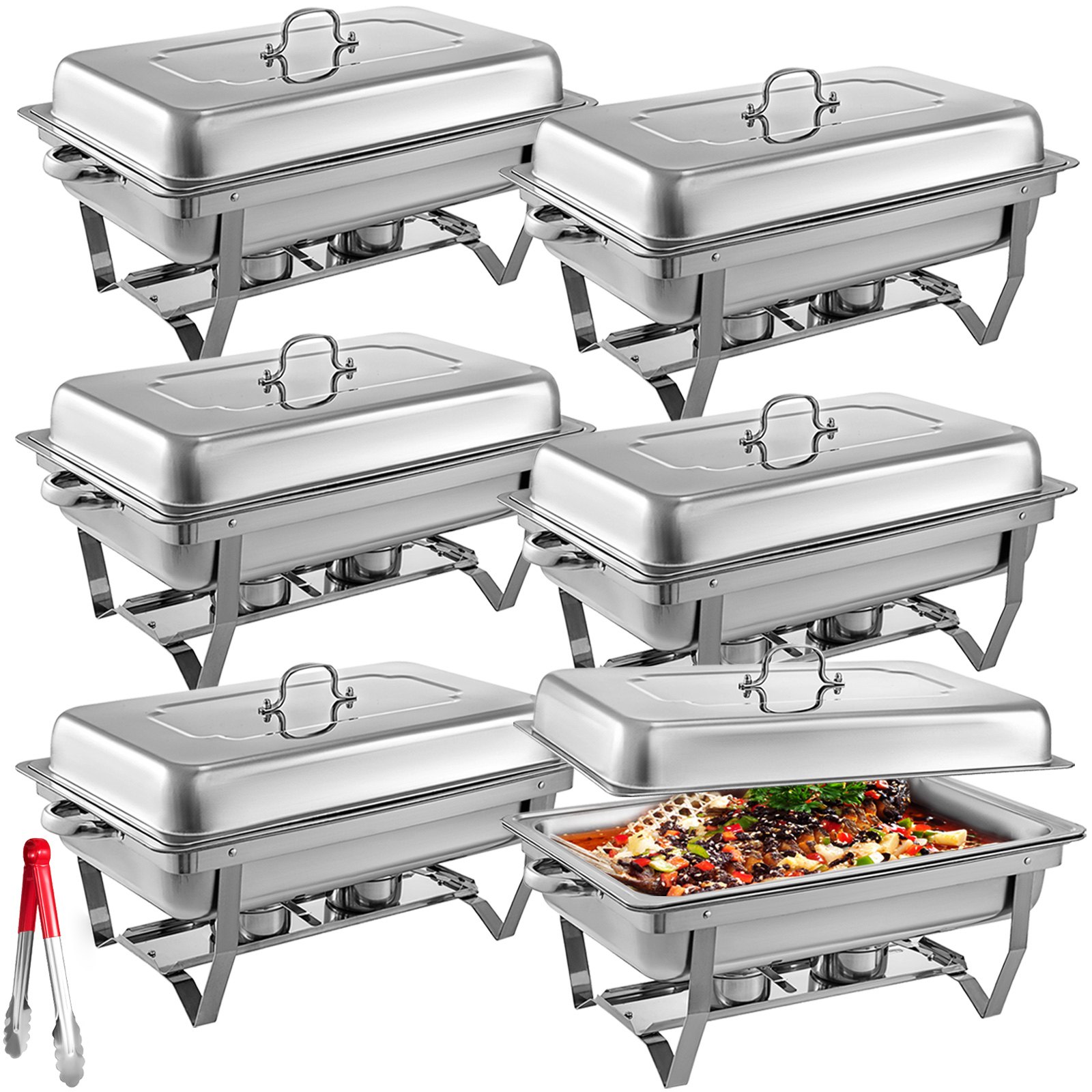 6 Bandejas Chafing Dish Con Tapa Acero Inoxidable 401 Alimentos Nuevo Calientes