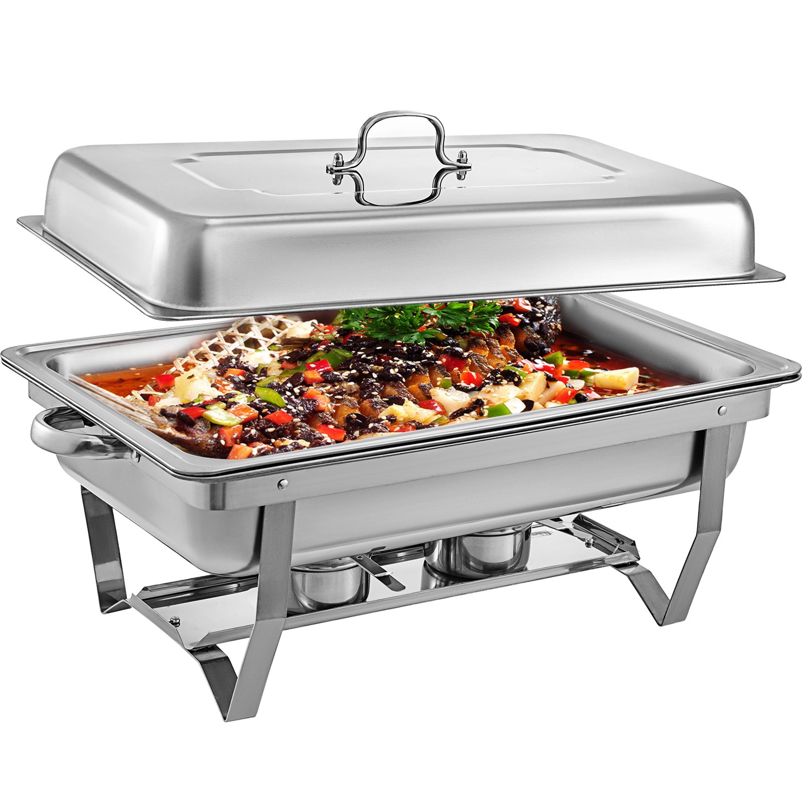 6 Bandejas Chafing Dish Con Tapa Acero Inoxidable 401 Alimentos Nuevo Calientes