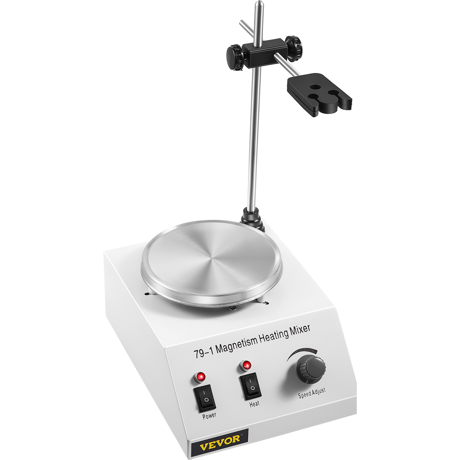 VEVOR Agitador Magnético 250W 158°F/70°C Placa Calefactora con Agitador Magnético 0-1600 RPM Agitador Magnético de Laboratorio Ajustable de 1000 ml con Soporte, Barra Agitadora