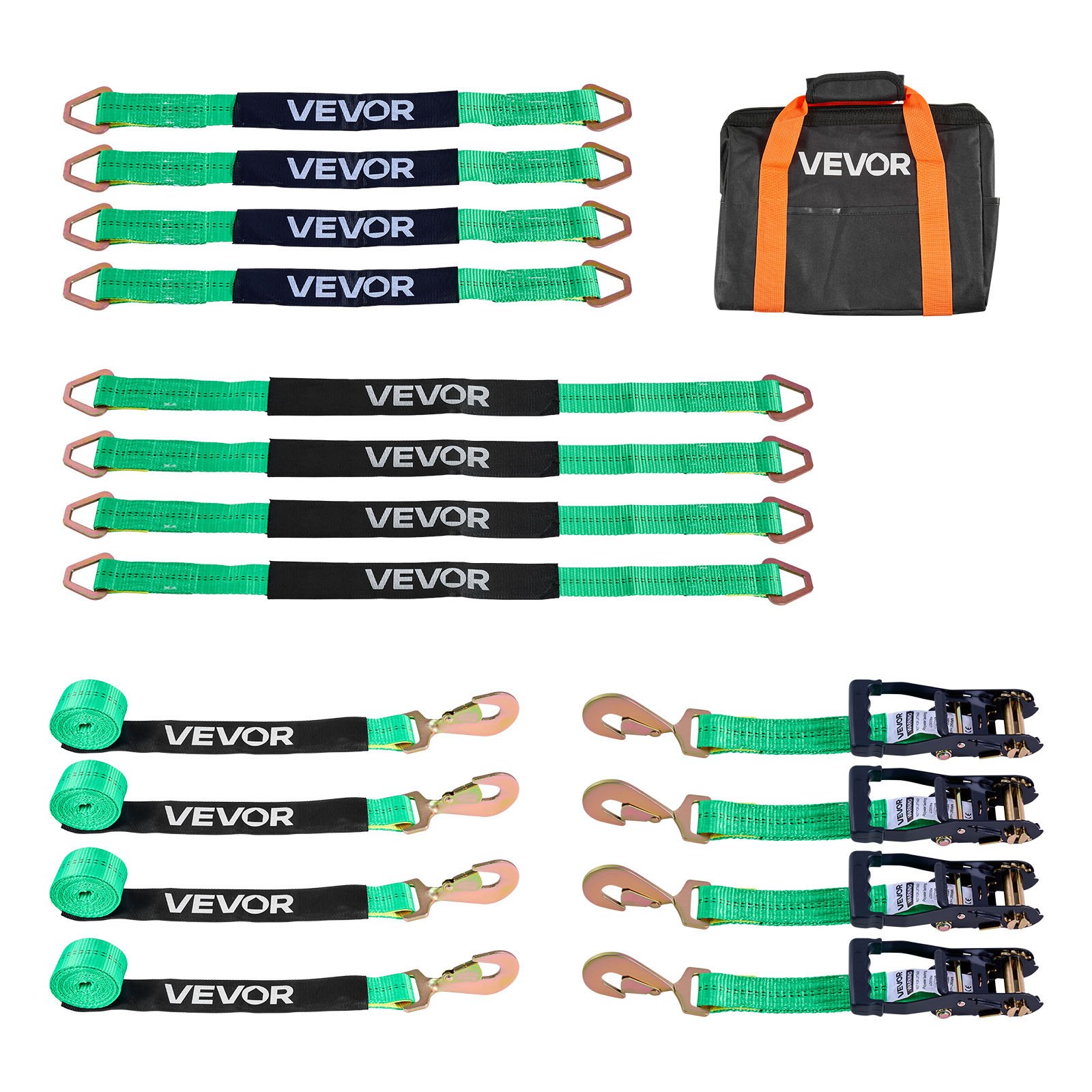 VEVOR Kit de Amarre para Vehículos 50,8 x 2438,4 mm, Correas de Amarre de Eje con Ganchos de Resorte, Resistencia a la Rotura de 4540 kg, Carga de Trabajo de 1512 kg, para ATV, UTV, Remolques