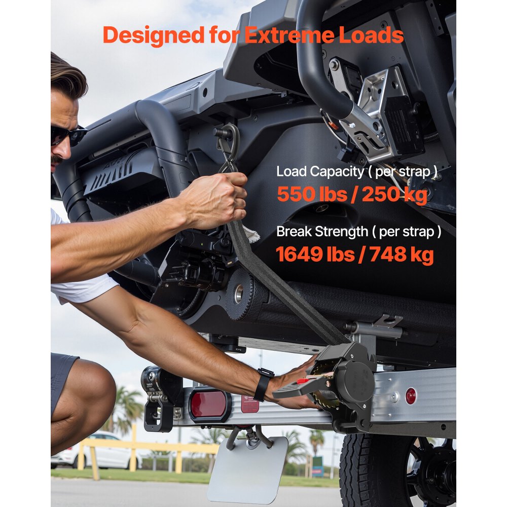 VEVOR Kit Profesional de Amarre con Cuñas para Ruedas con Ganchos en Forma de S, Correa de Amarre Fija 44,45 x 1219,2 mm, Resistencia a la Rotura de 748 kg, Carga de Trabajo de 250 kg, para Remolques