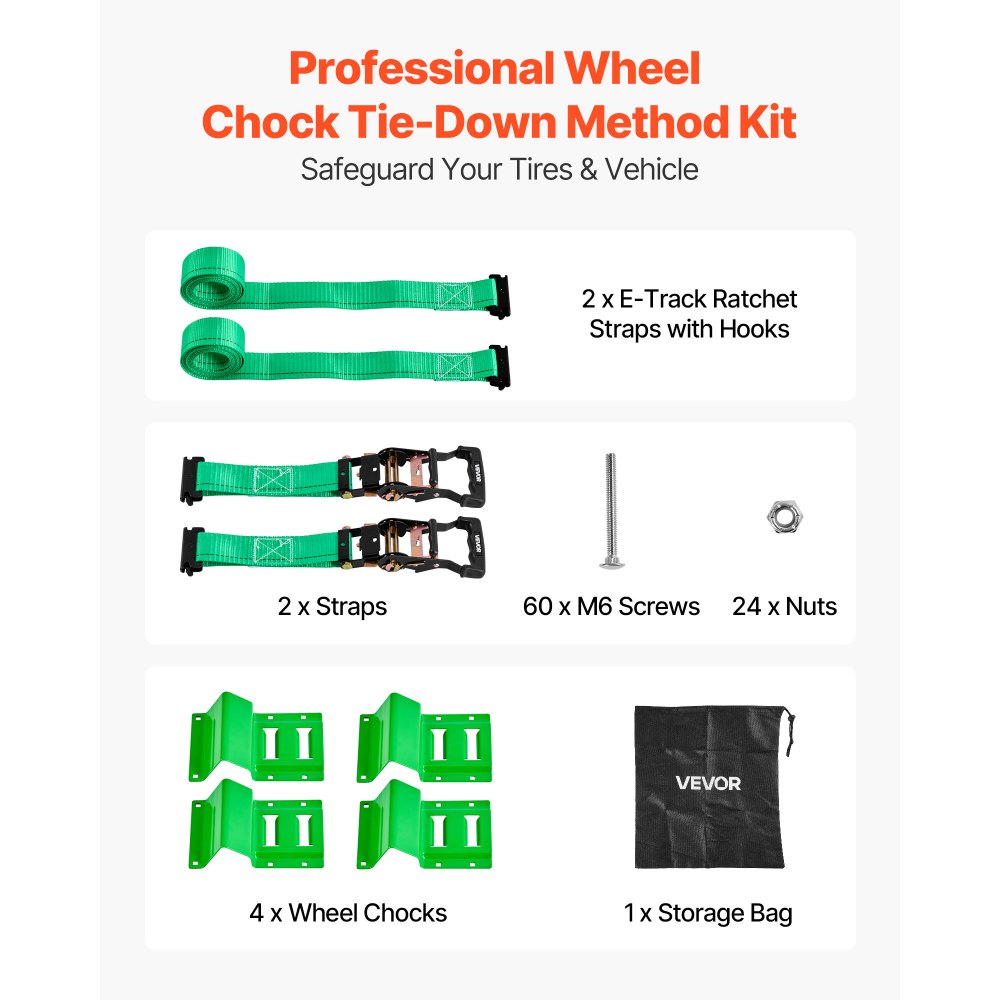 VEVOR Kit de Amarre de Calzo de Ruedas, Correas de Amarre para Ruedas Tipo Calzo con Hebilla, Resistencia a la Rotura de 1986,73 kg, Carga de Trabajo de 662 kg, para Vehículos, ATV, UTV, Verde