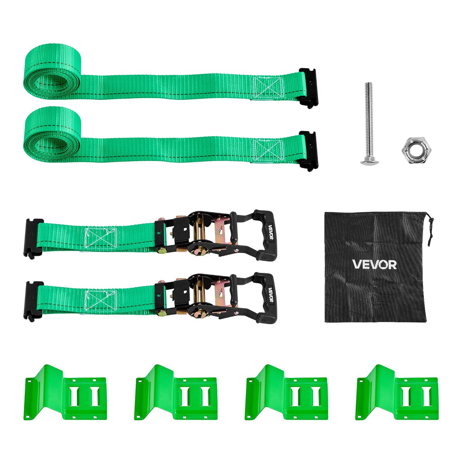 VEVOR Kit de Amarre de Calzo de Ruedas, Correas de Amarre para Ruedas Tipo Calzo con Hebilla, Resistencia a la Rotura de 1986,73 kg, Carga de Trabajo de 662 kg, para Vehículos, ATV, UTV, Verde
