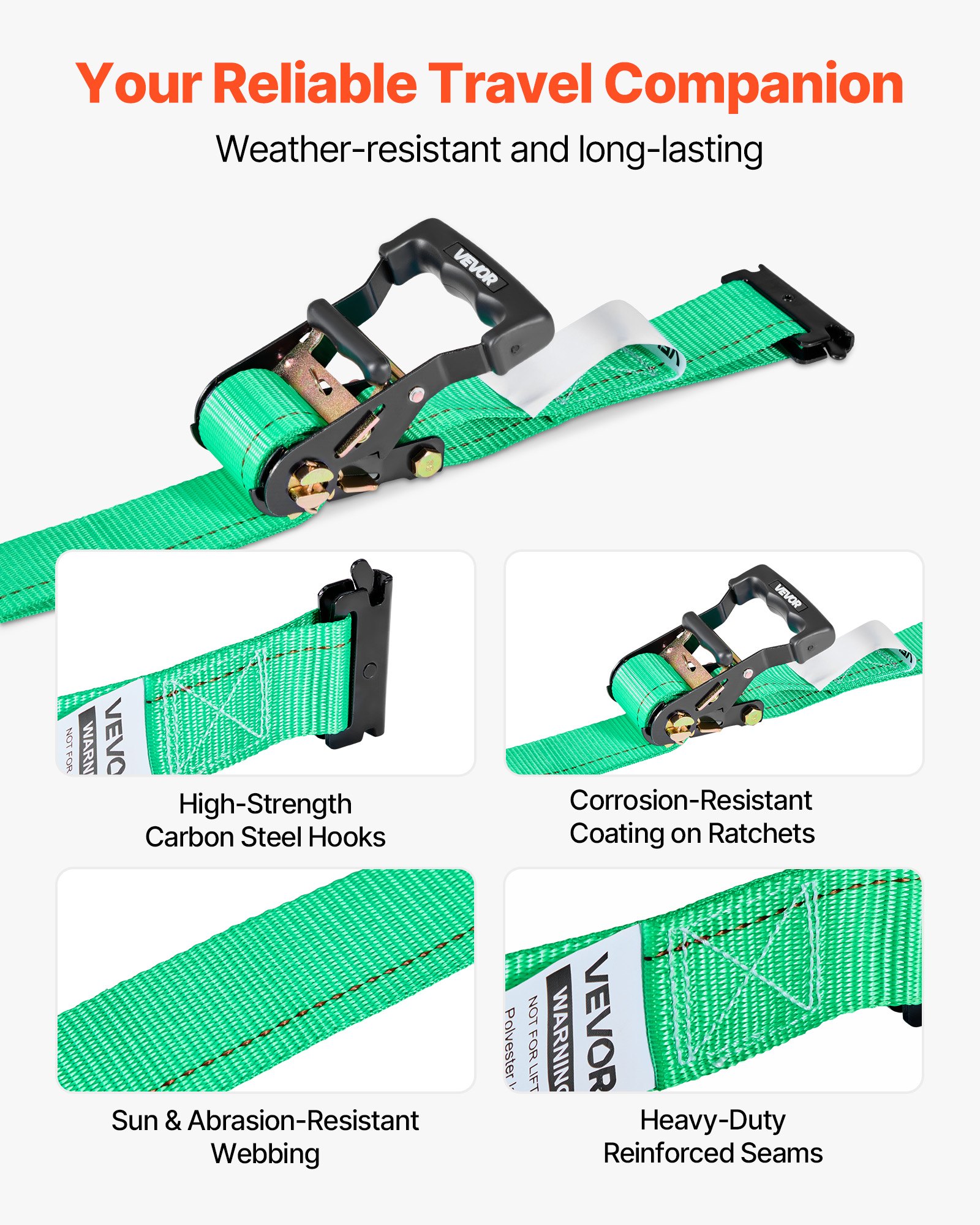 VEVOR Kit de Amarre de Calzo de Ruedas, Correas de Amarre para Ruedas Tipo Calzo con Hebilla, Resistencia a la Rotura de 1986,73 kg, Carga de Trabajo de 662 kg, ganchos en E para Vehículos, ATV, UTV