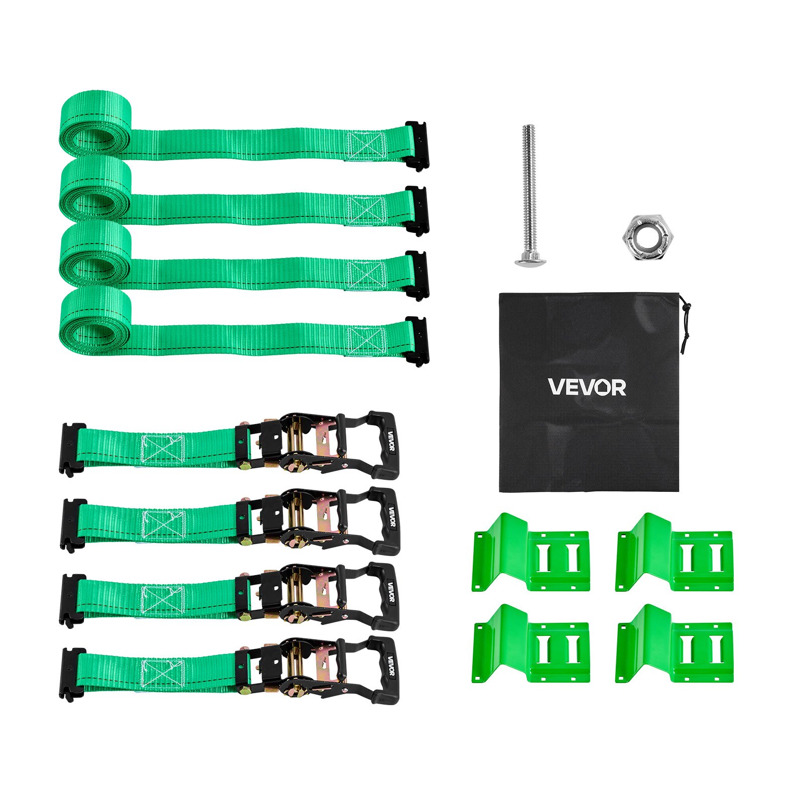 VEVOR Kit de Amarre de Calzo de Ruedas, Correas de Amarre para Ruedas Tipo Calzo con Hebilla, Resistencia a la Rotura de 1986,73 kg, Carga de Trabajo de 662 kg, ganchos en E para Vehículos, ATV, UTV