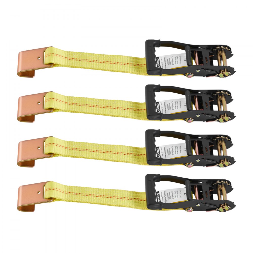 VEVOR Kit de Amarre de Calzo de Ruedas 50,8 x 3048 mm, Correas de Amarre para Rueda con Gancho Plano, Resistencia a la Rotura de 4540 kg, Carga de Trabajo de 1512 kg, para Vehículos, Negro y Amarillo