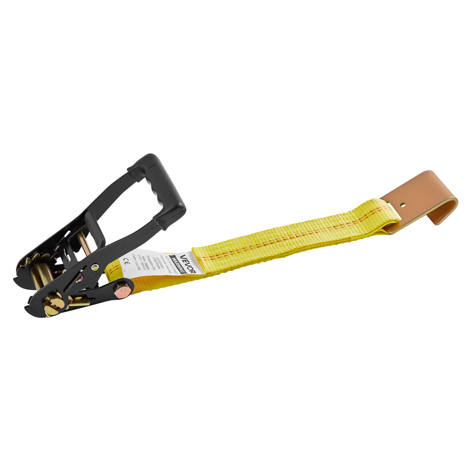 VEVOR Kit de Amarre de Calzo de Ruedas 50,8 x 3048 mm, Correas de Amarre para Rueda con Gancho Plano, Resistencia a la Rotura de 4540 kg, Carga de Trabajo de 1512 kg, para Vehículos, Negro y Amarillo