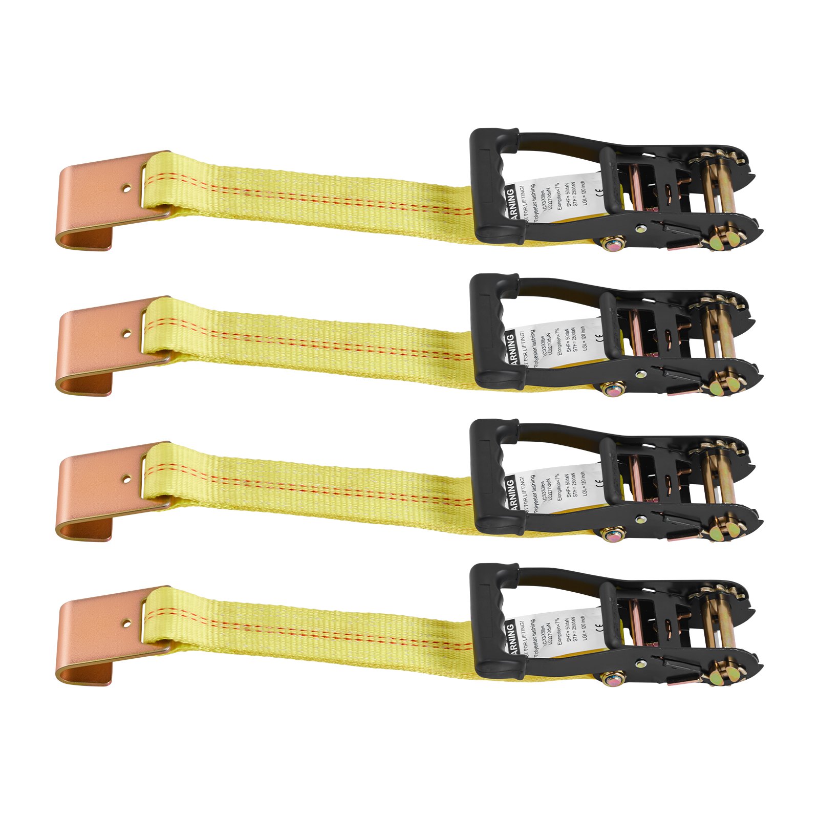 VEVOR Kit de Amarre de Calzo de Ruedas 50,8 x 3048 mm, Correas de Amarre para Rueda con Gancho Plano, Resistencia a la Rotura de 4540 kg, Carga de Trabajo de 1512 kg, para Vehículos, Negro y Amarillo