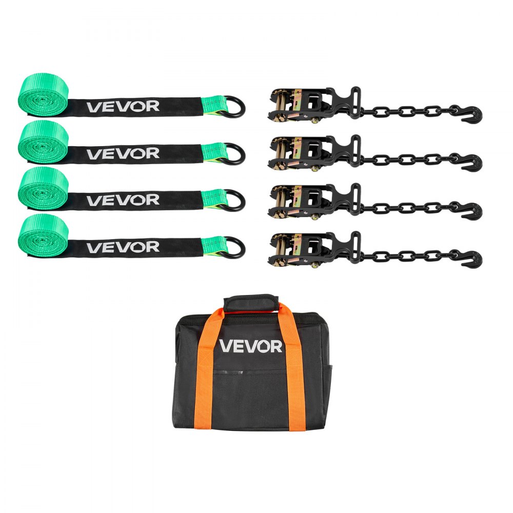 VEVOR Kit de Amarre de Calzo de Ruedas 50,8 x 3048 mm, Correas de Amarre para Rueda con Gancho Resistente, Resistencia a la Rotura de 4540 kg, Carga de Trabajo de 1512 kg, para ATV, SUV, Negro Verde