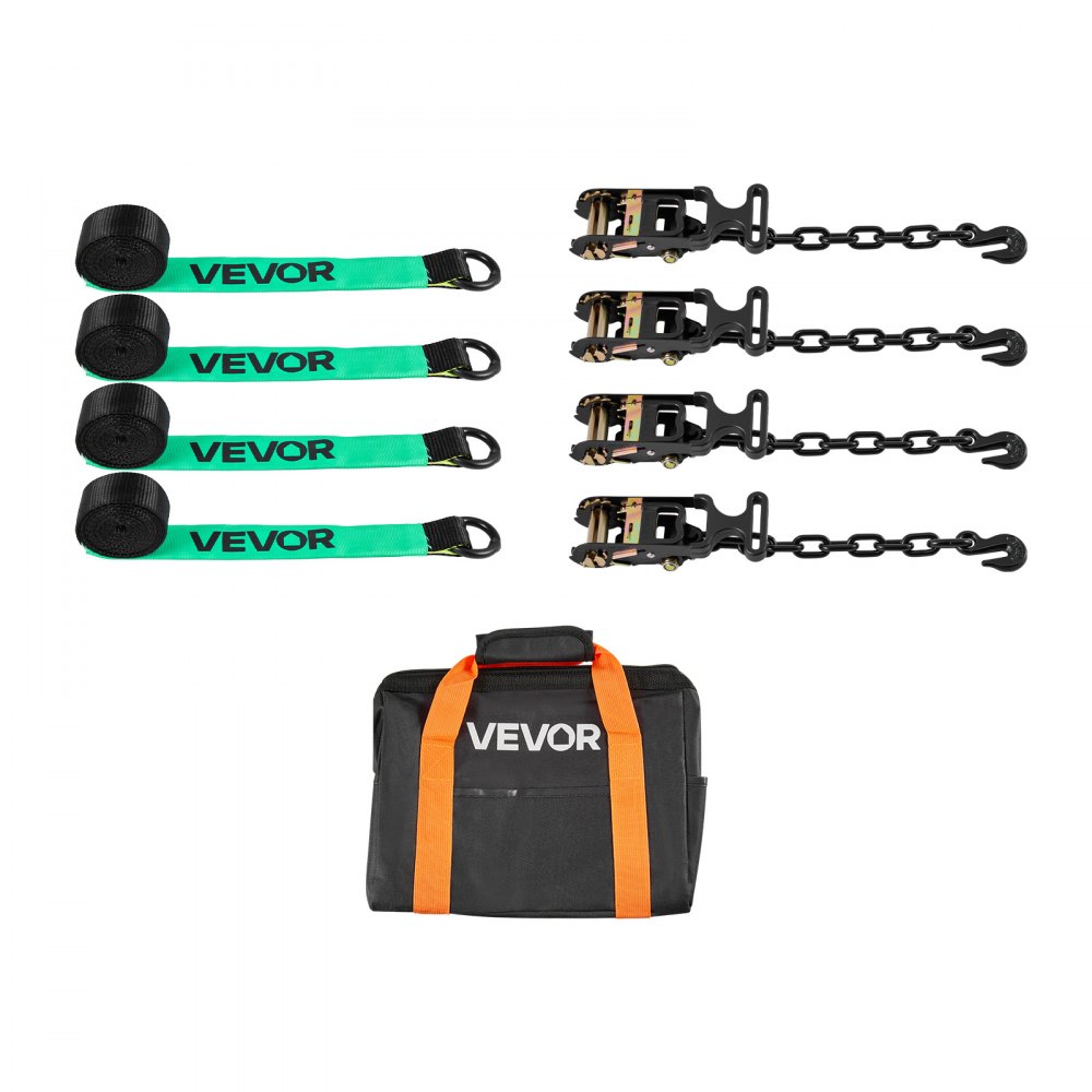 VEVOR Kit de Amarre de Calzo de Ruedas 50,8 x 3048 mm, Correas de Amarre para Rueda con Gancho Resistente, Resistencia a la Rotura de 4540 kg, Carga de Trabajo de 1512 kg, para ATV, SUV, Remolques