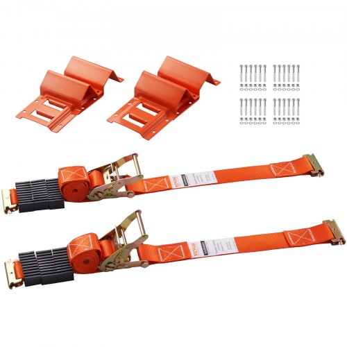 VEVOR Kit de amarre para ruedas, kit de correa de amarre de 2 x 96 pulgadas, sistema de amarre para remolque resistente para ruedas de 10 a 23 pulgadas, ATV, UTV, remolque, cortacésped, 4 pcs