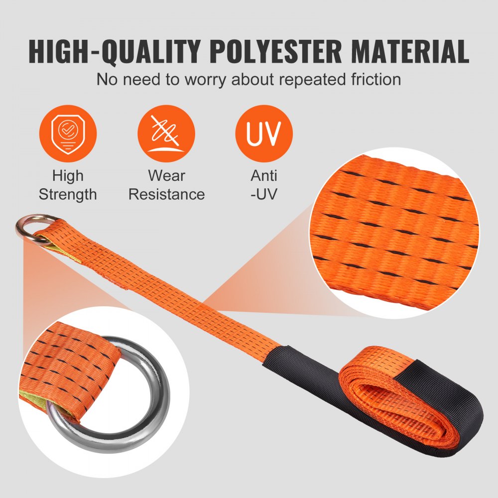 VEVOR Amarre para automóvil con anclajes de cadena, correas para neumáticos estilo lazo de 2"x120", carga de trabajo de 5865 libras, resistencia a la rotura de 11023 libras, con trinquetes resistentes