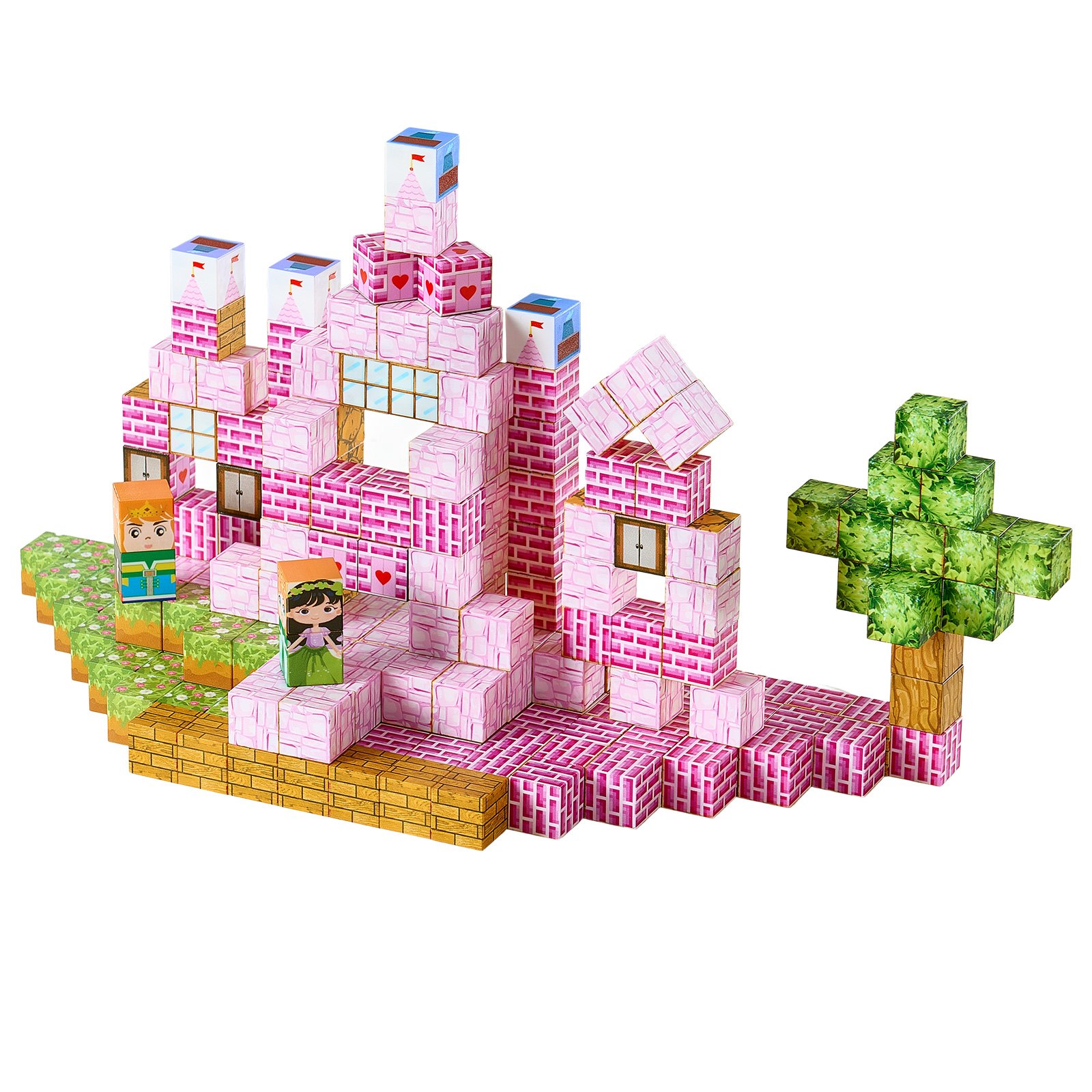 VEVOR Bloques Magnéticos, Juego de 100 Piezas de Castillo de Princesa Cubos de Construcción Magnéticos, Juguetes Sensoriales STEM Montessori de Construcción Apilable para Niños de 3 Años o Más