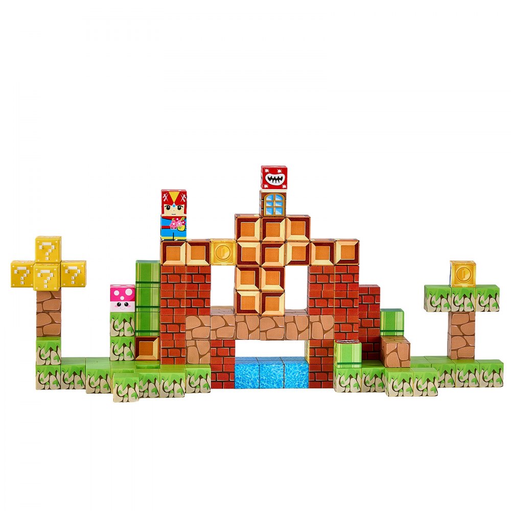 VEVOR Bloques Magnéticos, Juego de 100 Piezas de Escena de Mario Cubos de Construcción Magnéticos, Juguetes Sensoriales STEM Montessori de Construcción Apilable para Niños de 3 Años o Más