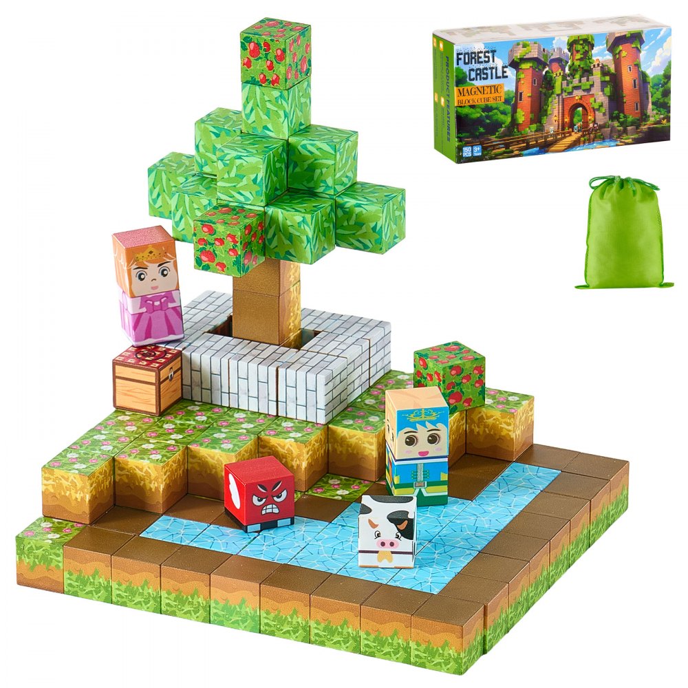 VEVOR Bloques Magnéticos, Juego de 100 Piezas de Escena de Mario Cubos de Construcción Magnéticos, Juguetes Sensoriales STEM Montessori de Construcción Apilable para Niños de 3 Años o Más