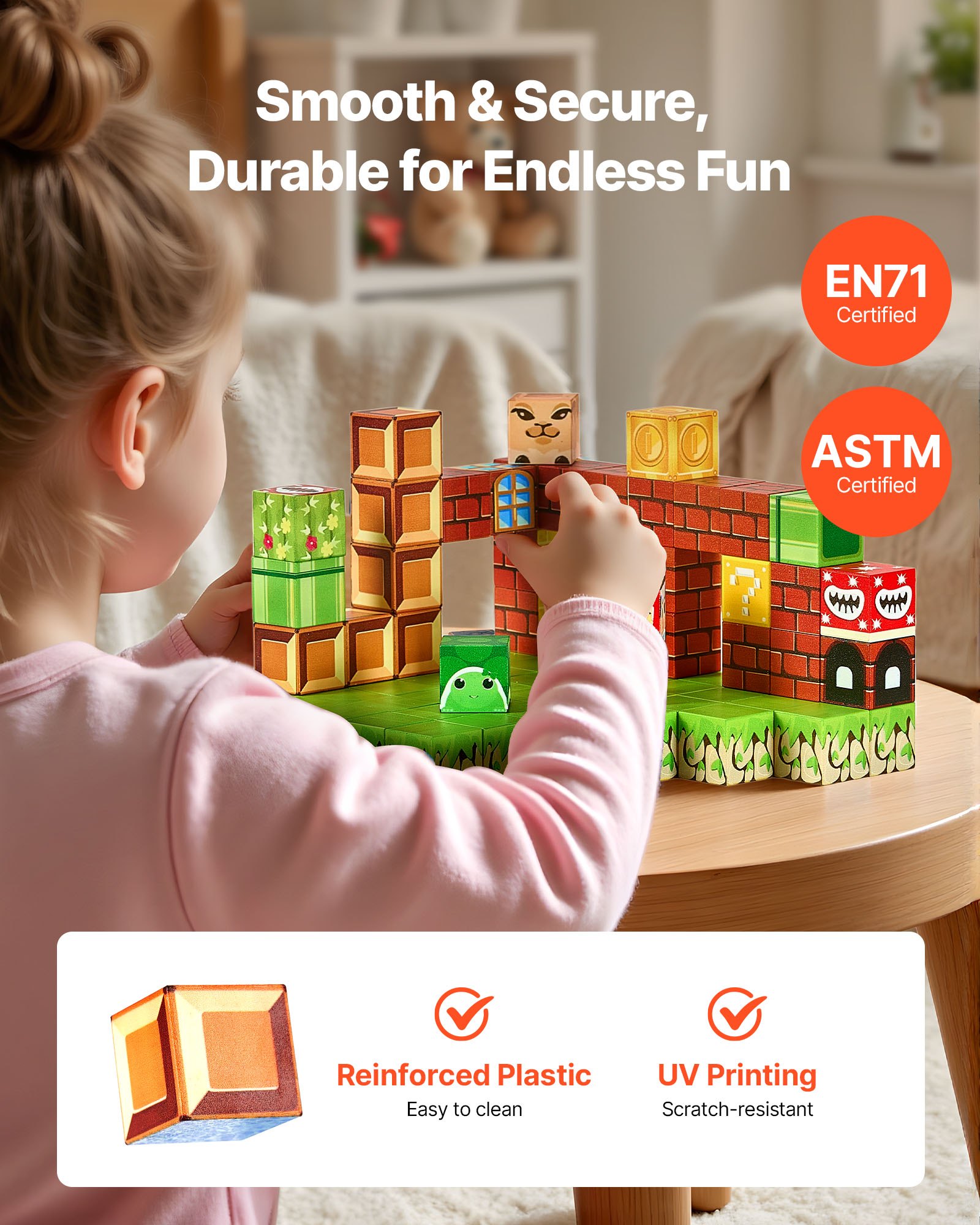 VEVOR Bloques Magnéticos, Juego de 100 Piezas de Escena de Mario Cubos de Construcción Magnéticos, Juguetes Sensoriales STEM Montessori de Construcción Apilable para Niños de 3 Años o Más