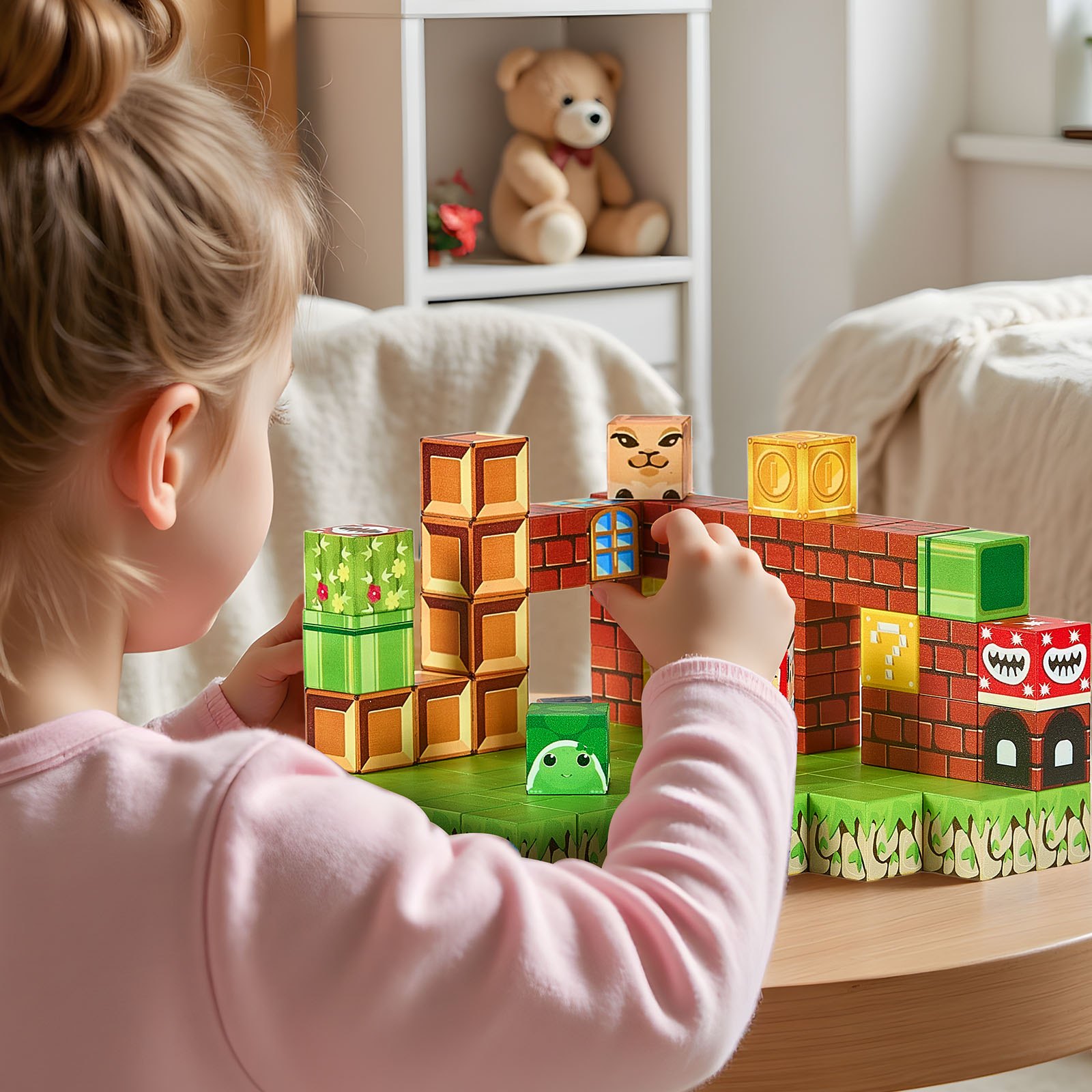 VEVOR Bloques Magnéticos, Juego de 100 Piezas de Escena de Mario Cubos de Construcción Magnéticos, Juguetes Sensoriales STEM Montessori de Construcción Apilable para Niños de 3 Años o Más