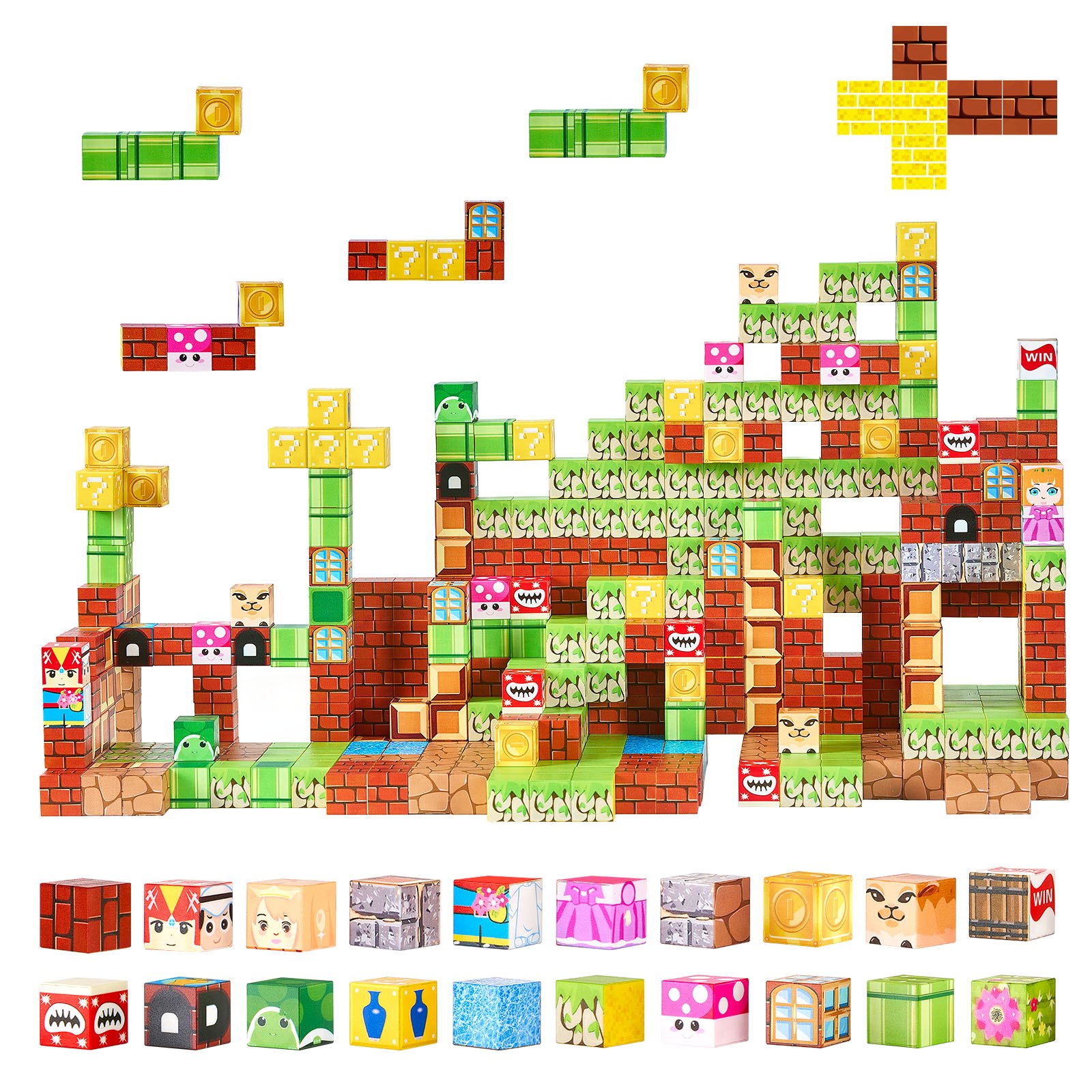 VEVOR Bloques Magnéticos, Juego de 100 Piezas de Escena de Mario Cubos de Construcción Magnéticos, Juguetes Sensoriales STEM Montessori de Construcción Apilable para Niños de 3 Años o Más