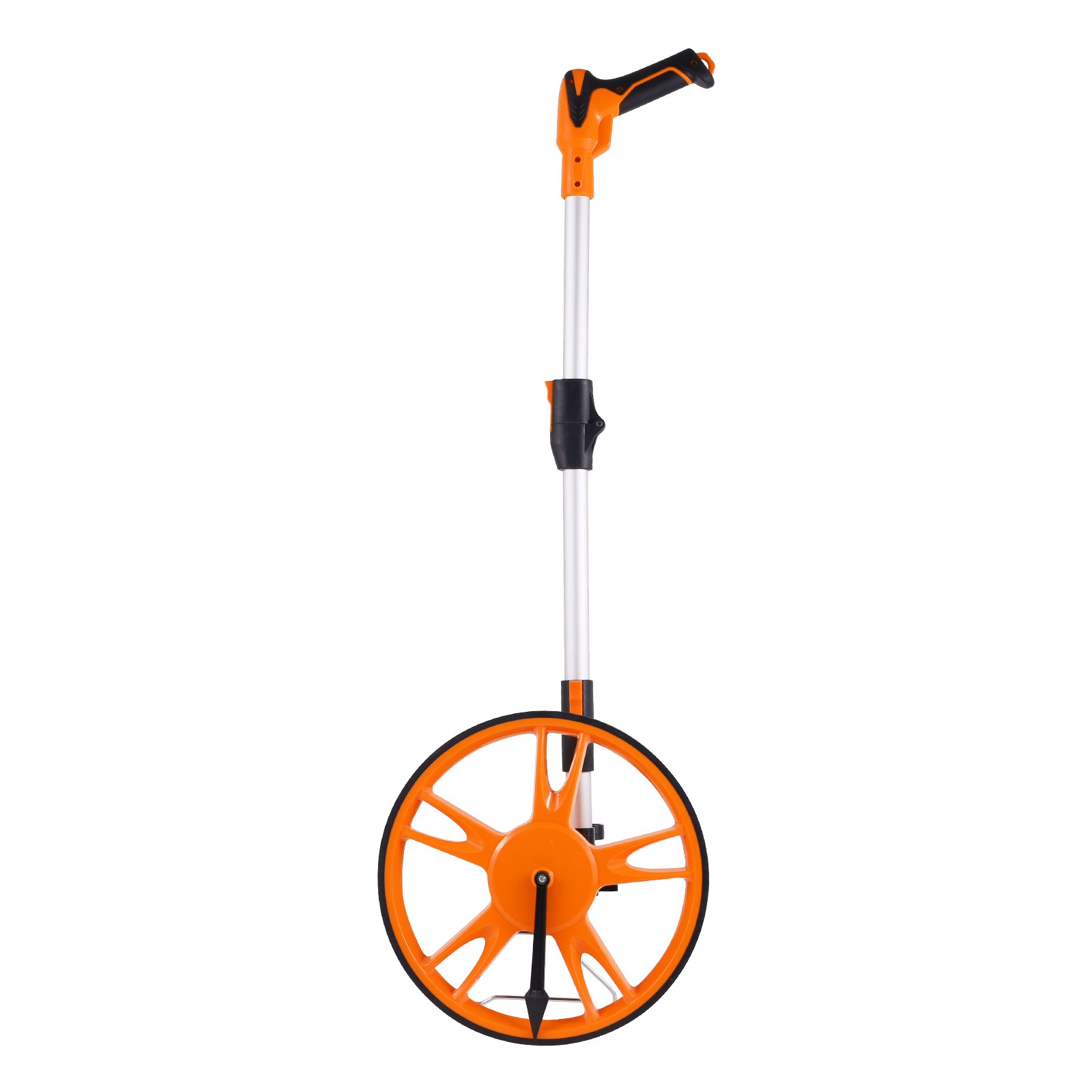 Rueda de medición VEVOR naranja y negra con mango telescópico y rueda grande.