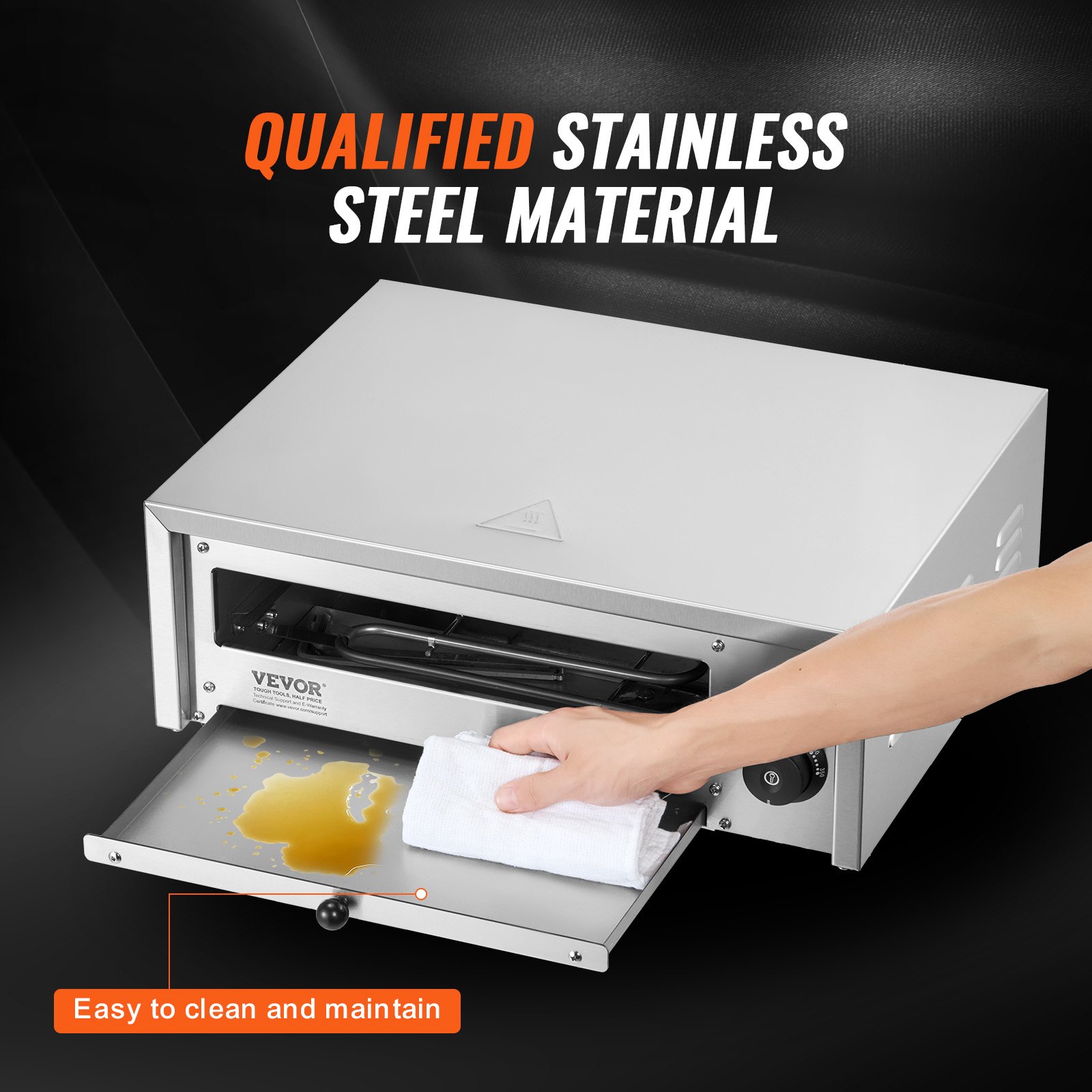VEVOR Electric Pizza Oven for Countertop Use, 12 inch, 1500 W, Temperature Range 0-300 °C, Stainless Steel Construction and Easy-to-Clean Crumb Tray, Suitable for Commercial and Home Use