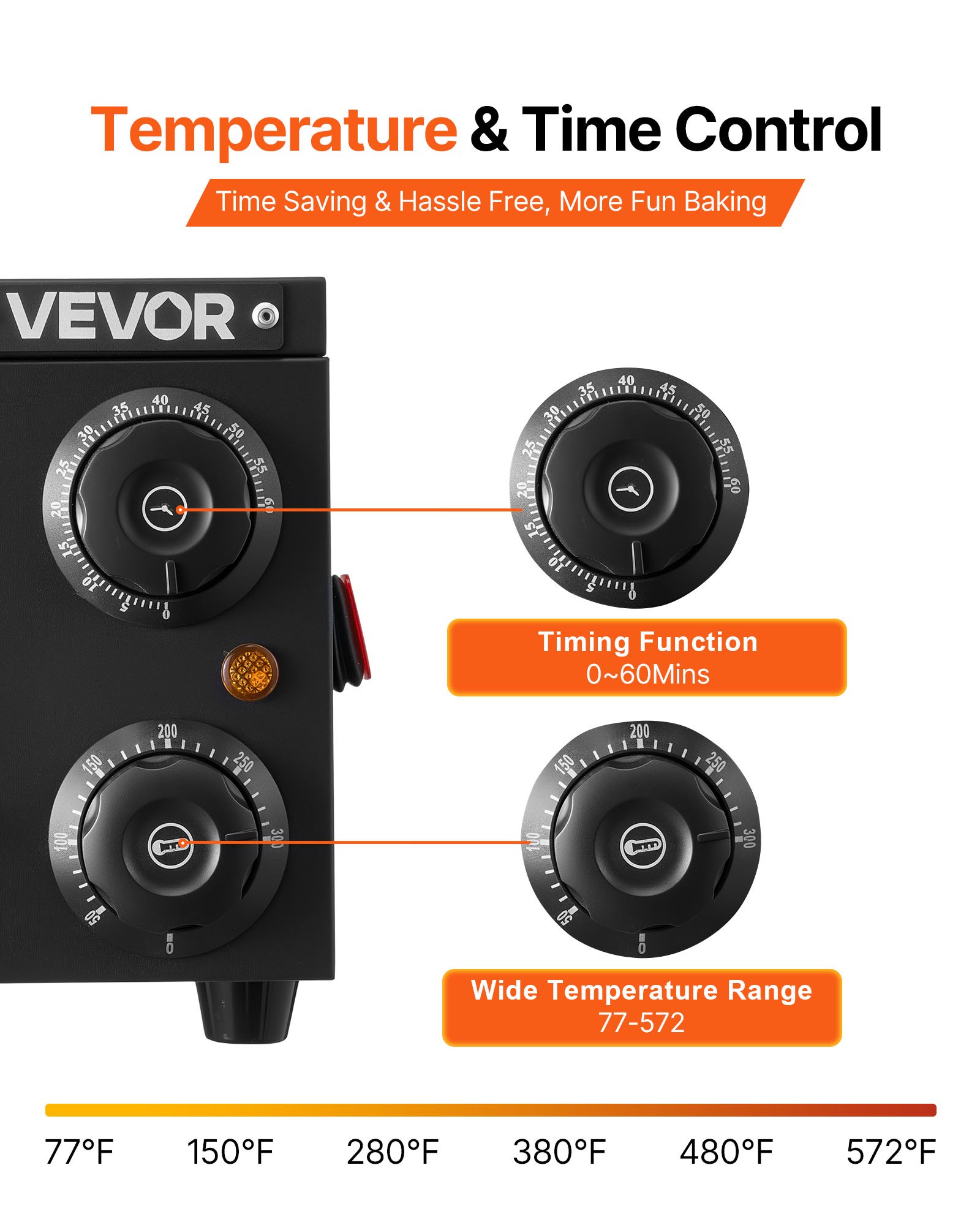 VEVOR Horno Eléctrico para Pizza, Horno de Sobremesa, 25-300 °C, 1450 W, con Control de Tiempo y Temperatura, Dos Resistencias y Parrilla, Ideal para Cocinas y Hostelería, 475 x 536 x 187 mm