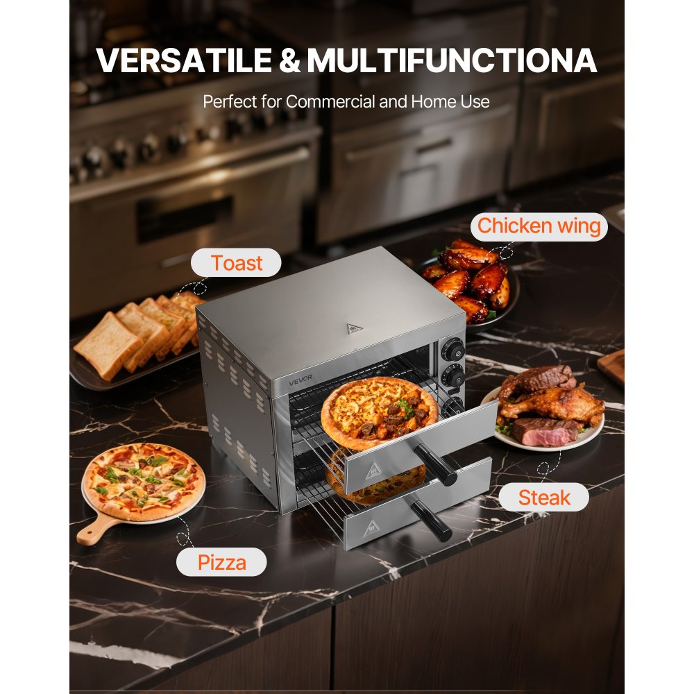 VEVOR Electric Pizza Oven for Worktops, 12 Inch, 1700 W, with Temperature Control and 0-60 Minute Timer, Even Baking Technology and Easy-to-Clean Crumb Tray, Ideal for Commercial and Home Kitchens