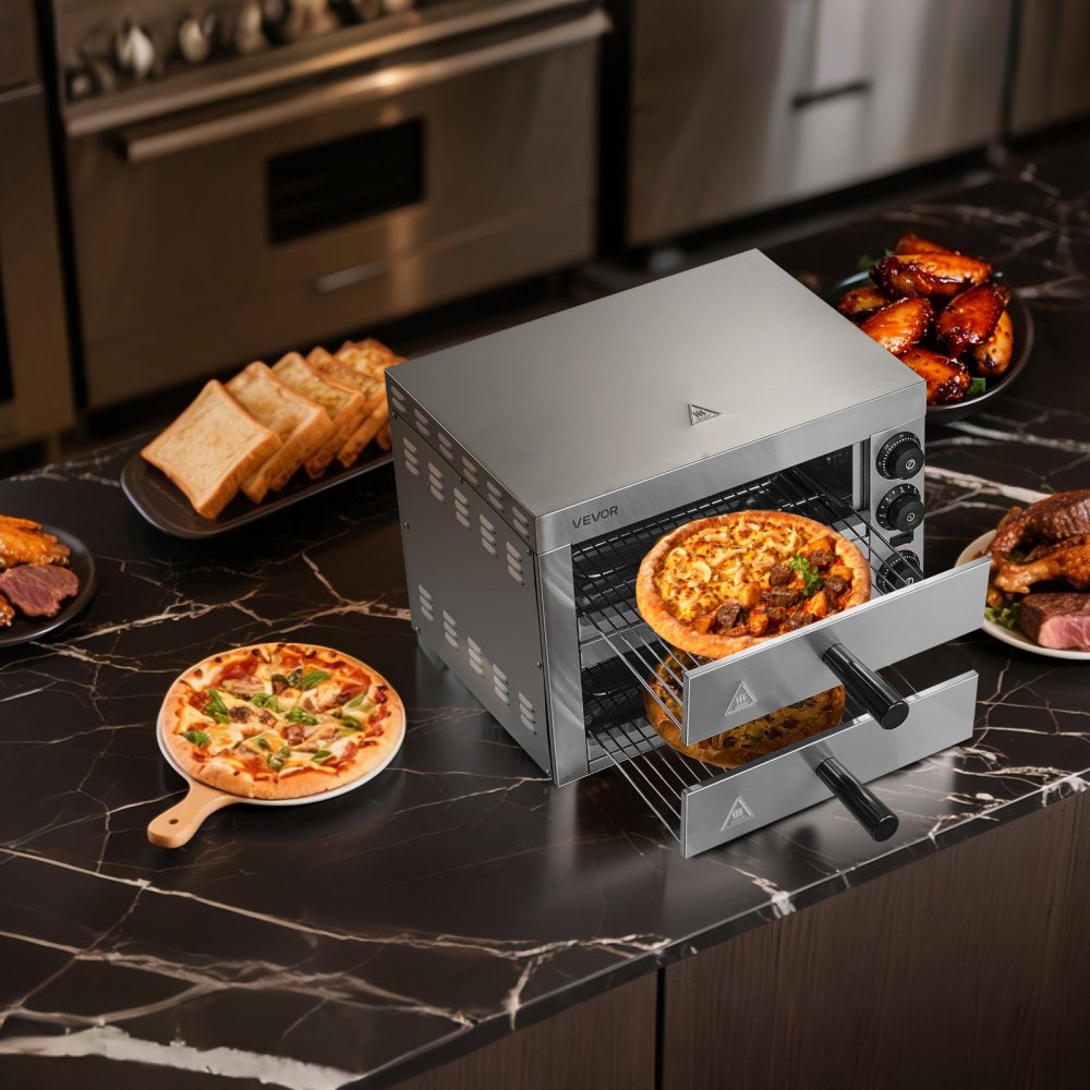 VEVOR Electric Pizza Oven for Worktops, 12 Inch, 1700 W, with Temperature Control and 0-60 Minute Timer, Even Baking Technology and Easy-to-Clean Crumb Tray, Ideal for Commercial and Home Kitchens