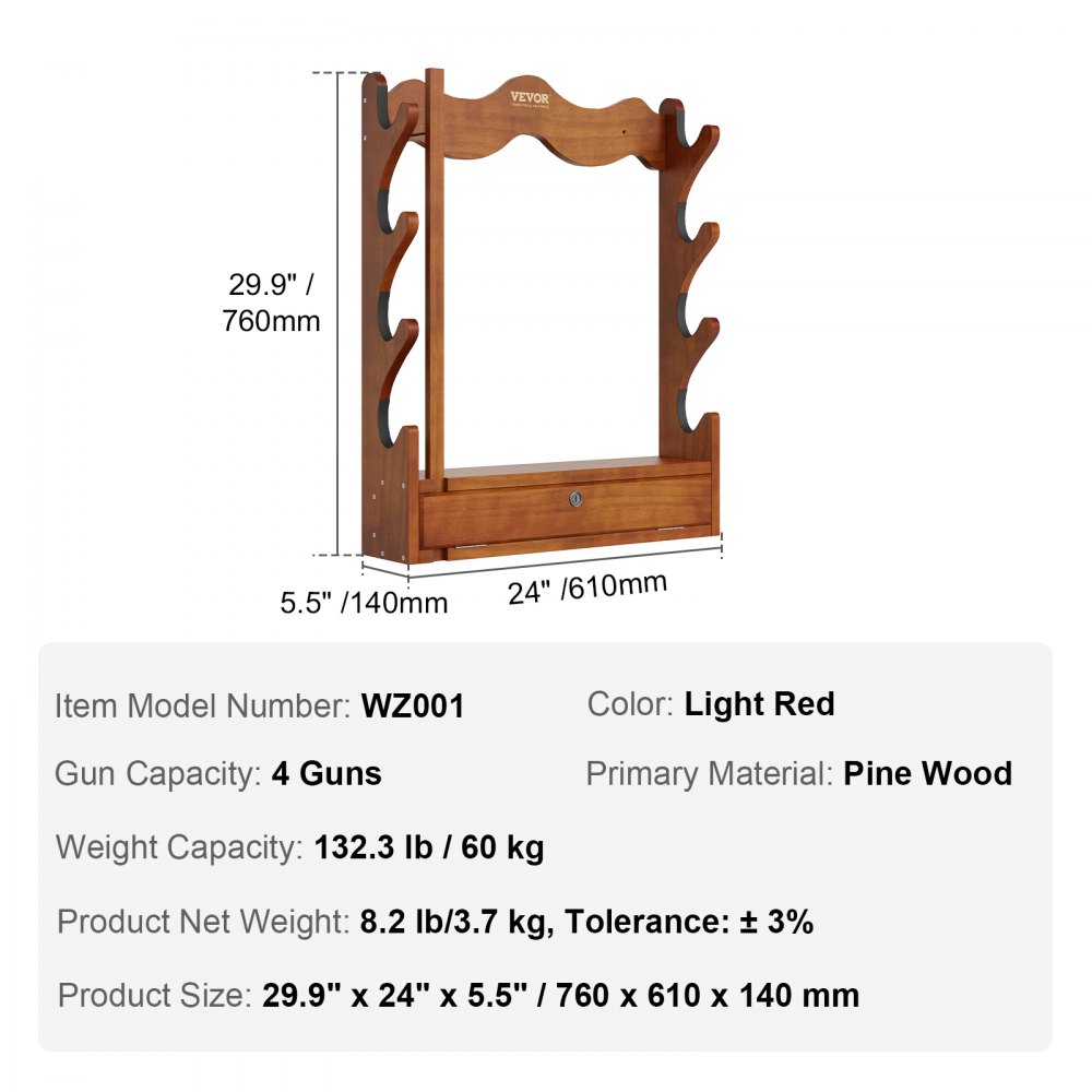 VEVOR Gun Rack for Weapon Storage, 4 Rifles, Gun Holder, Gun Safe Accessory for Rifles & Shotguns, Gun Holder in Gun Cabinet, Shotgun Rifle Rest, 60 kg Weight Capacity