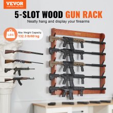 Estante para armas VEVOR, estante para armas de madera con 5 ranuras, estante de exhibición para armas de montaje en pared, con capacidad para 5 rifles