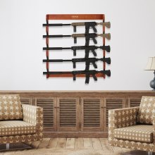 Estante para armas VEVOE, estante para armas de madera con 5 ranuras, estante de exhibición para armas de montaje en pared, con capacidad para 5 rifles