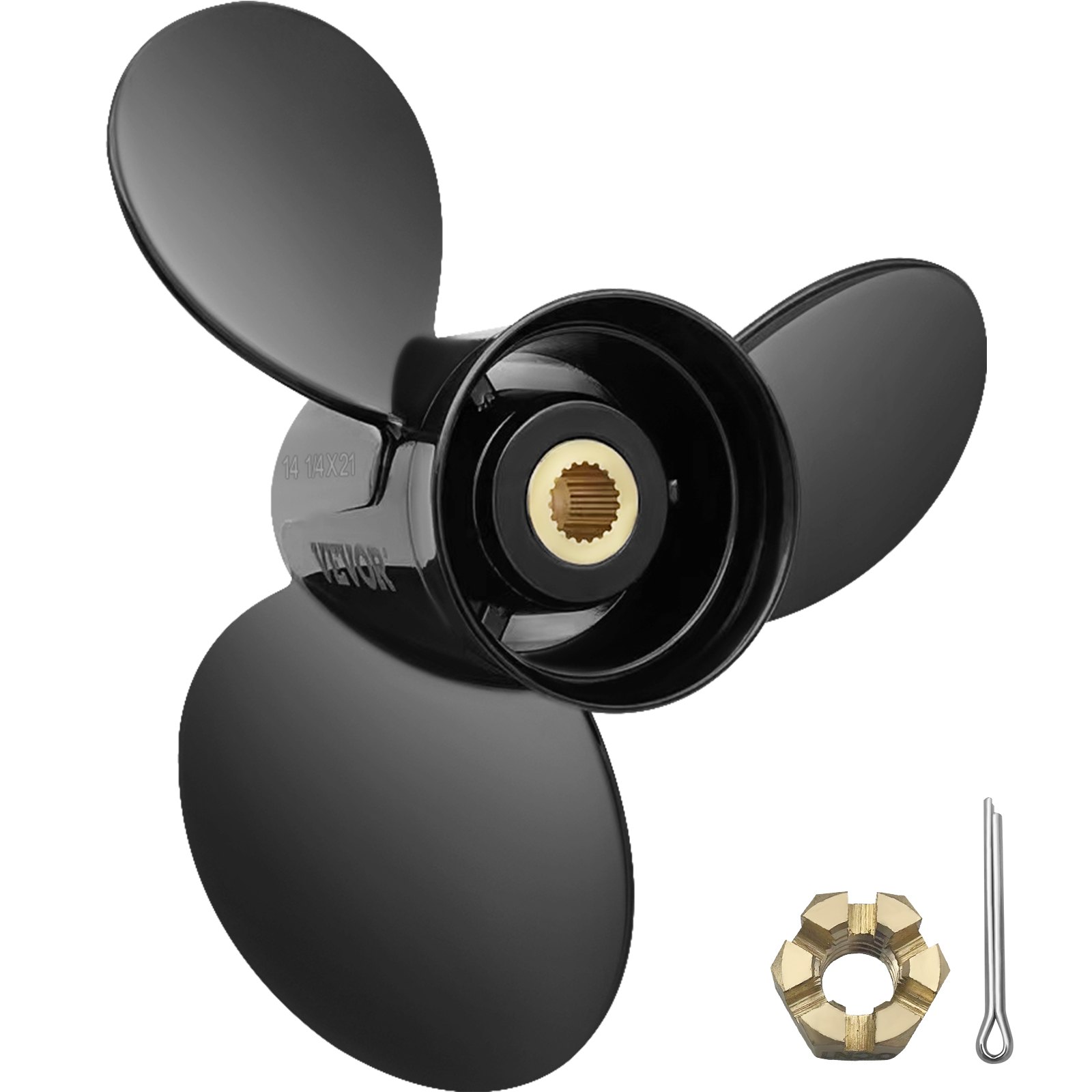 VEVOR Outboard Propeller, Replaces OEM 3817469, 3-Blade 14-1/4 x 21 Inch Pitch Aluminum Boat Propeller, Compatible with Volvo Penta SX Drive All Models, with 19 Teeth, Right