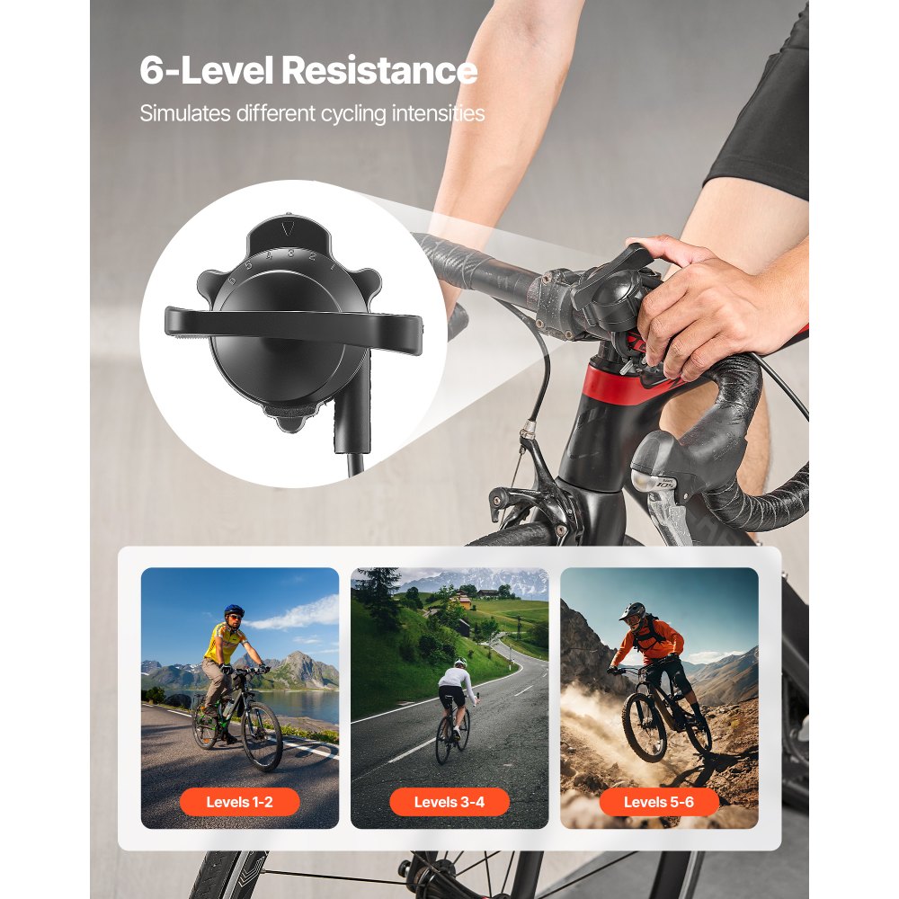 VEVOR Rodillo de Entrenamiento para Ruedas de 660,4-736,6 mm, 6 Niveles de Resistencia, Plegable, Magnético, con Liberación Rápida y Almohadilla para Rueda Delantera, Color Negro, Carga de 150 kg