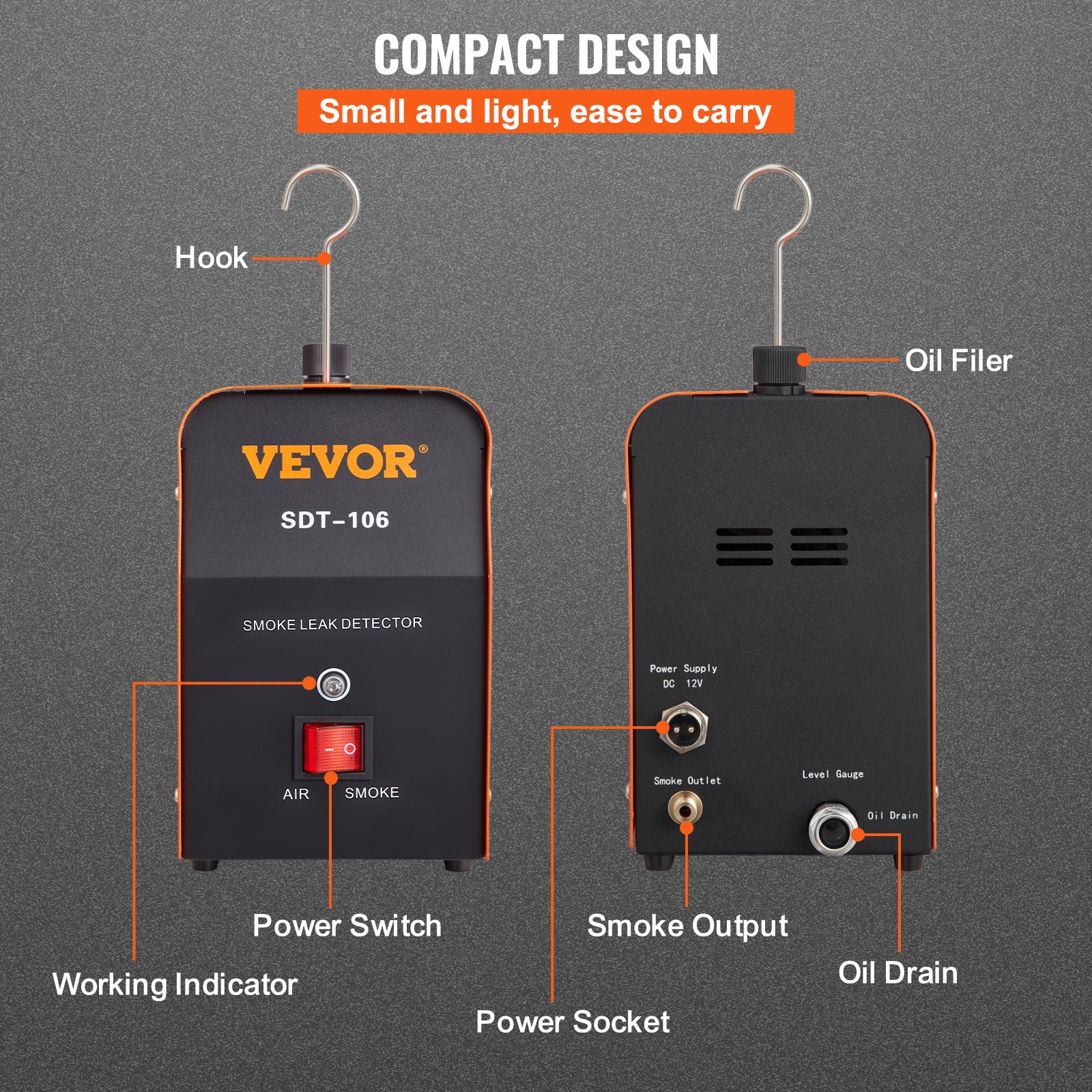 VEVOR Detector de Fugas de Combustible Flujo de 15 L/min Sistema de Tubería de Combustible EVAP Probador de Máquina de Humo Máquina de Prueba de Fugas 15 PSI para Automóvil Motocicleta Camioneta
