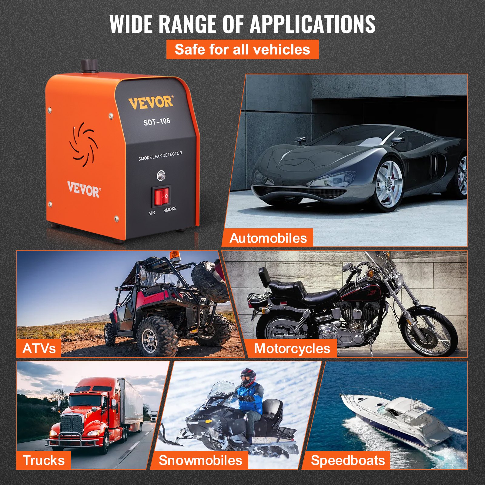 VEVOR Detector de Fugas de Combustible Flujo de 15 L/min Sistema de Tubería de Combustible EVAP Probador de Máquina de Humo Máquina de Prueba de Fugas 15 PSI para Automóvil Motocicleta Camioneta