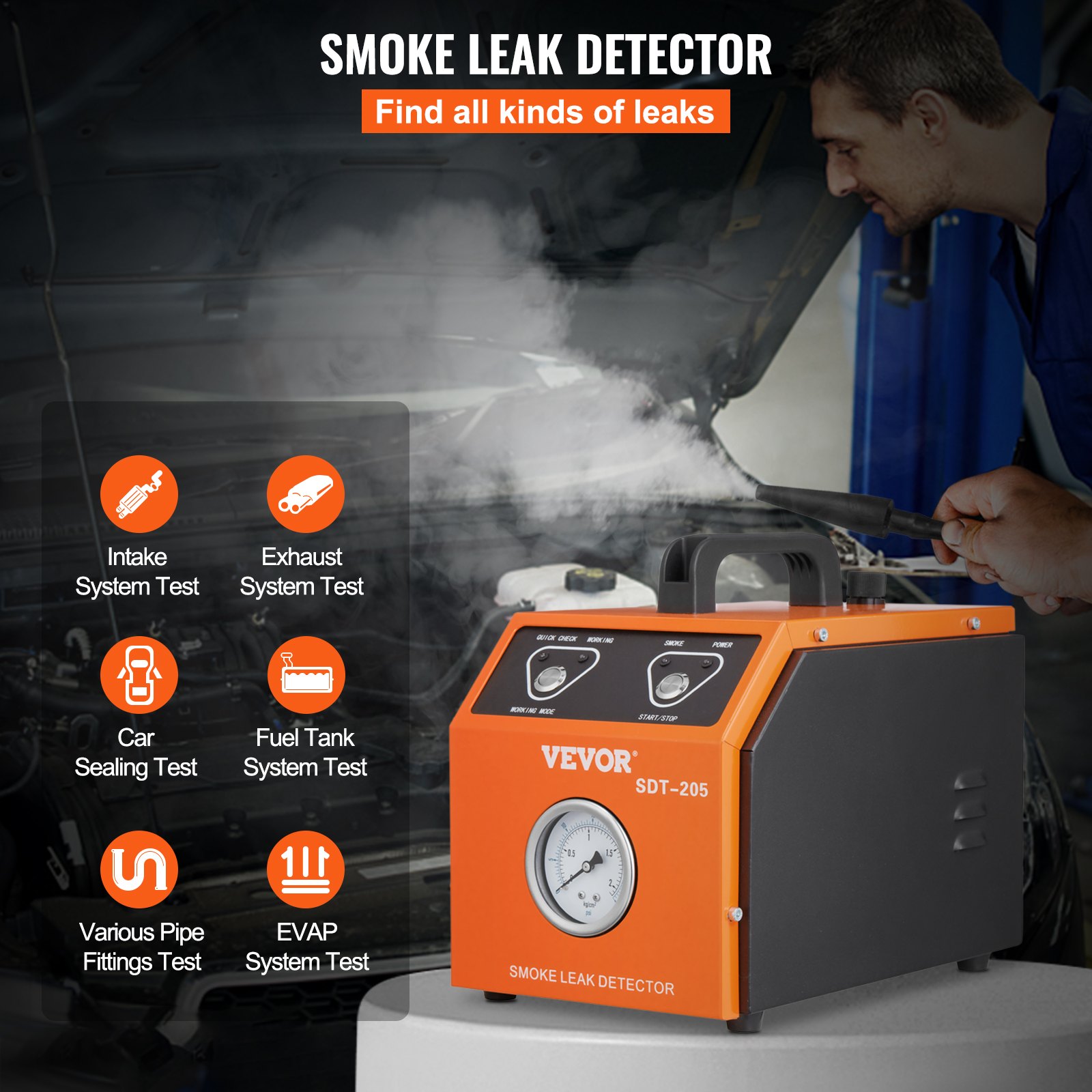 VEVOR Detector de Fugas de Humo Sistema de Tubería de Combustible EVAP 15 PSI