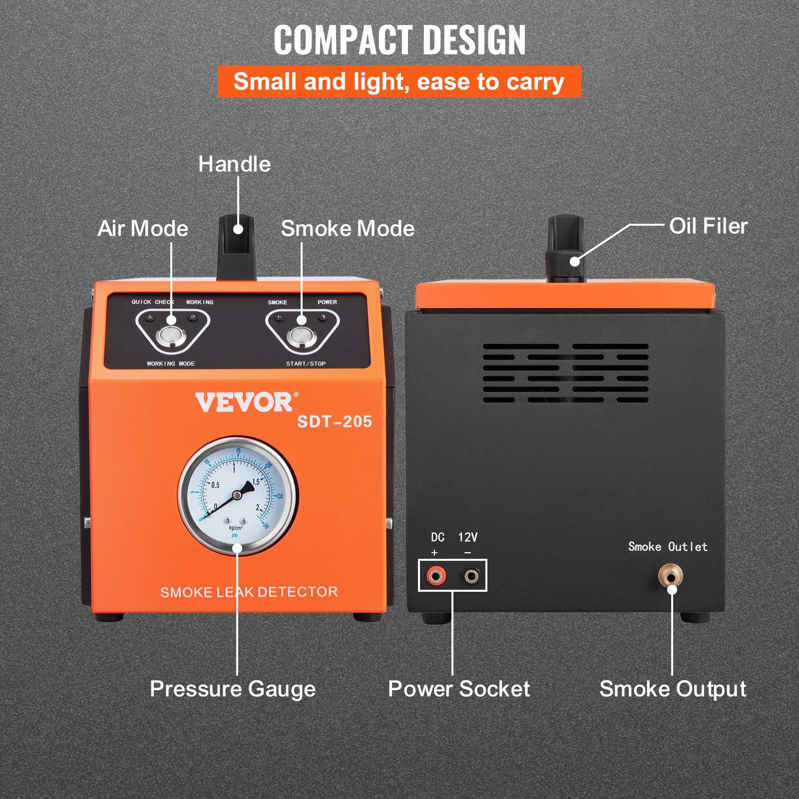 VEVOR Detector de Fugas de Humo Sistema de Tubería de Combustible EVAP 15 PSI