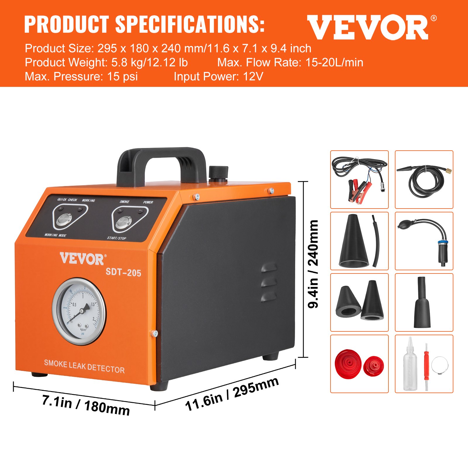 VEVOR Detector de Fugas de Humo Sistema de Tubería de Combustible EVAP 15 PSI