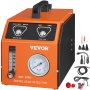 Detector de fugas de humo VEVOR con accesorios, unidad naranja con medidor y varios accesorios.