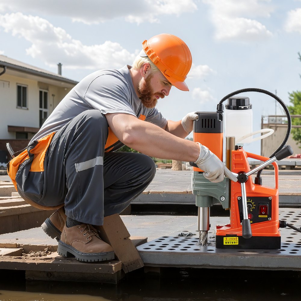 VEVOR 1350 W Taladro de Columna Magnético, Diámetro de Perforación de 50 mm, Potencia de 12500 N, Velocidad Ajustable de 0 a 800 RPM, con Vástago Weldon, para Superficies Metálicas, Industria