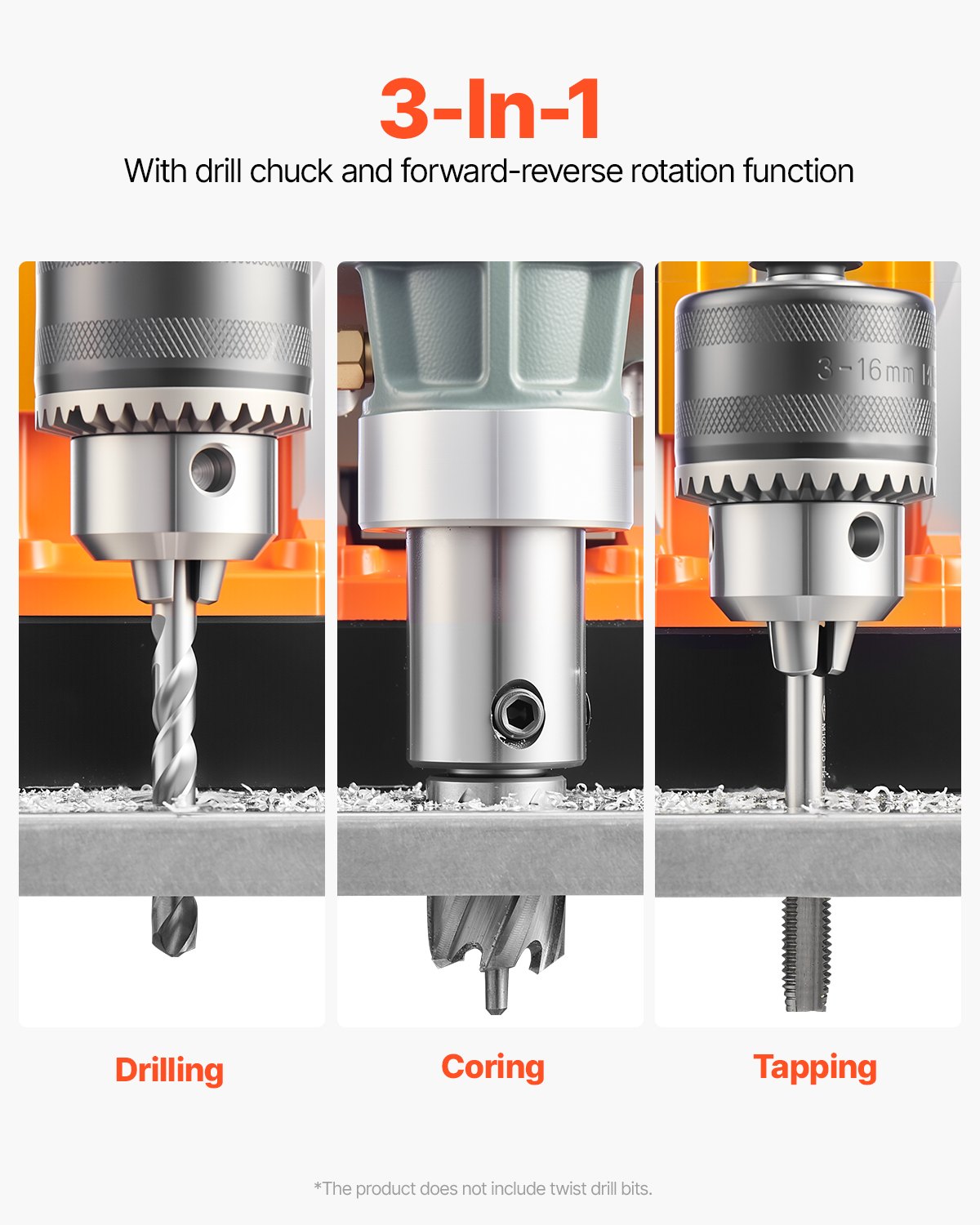 VEVOR Magnetic Drilling Machine, Core Drilling Machine, 40 mm Drilling Diameter, 12500 N Portable Electric Magnetic Drilling Machine with 2 Core Drills, Variable Speed, Drilling Machine for Metal Surfaces