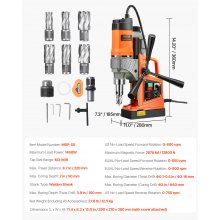 VEVOR 1450 W Taladro Magnético Portátil de 12800 N con 6 Brocas de Perforación