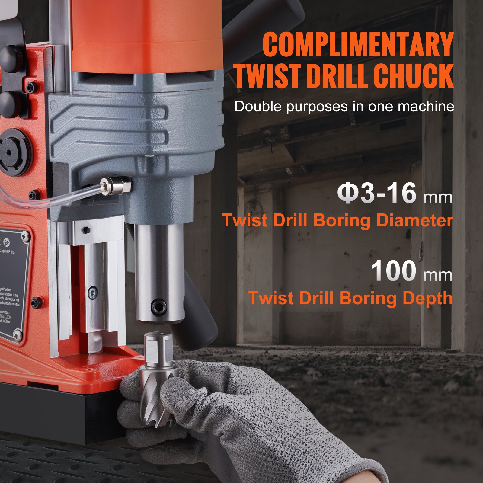 VEVOR Taladro de Núcleo Magnético 1300W Taladrador Magnético Profesional 13000N 810rpm Taladro Magnético Portátil Profundidad 50mm Diámetro de Perforación 40mm Sistema de Perforación Electromagnética