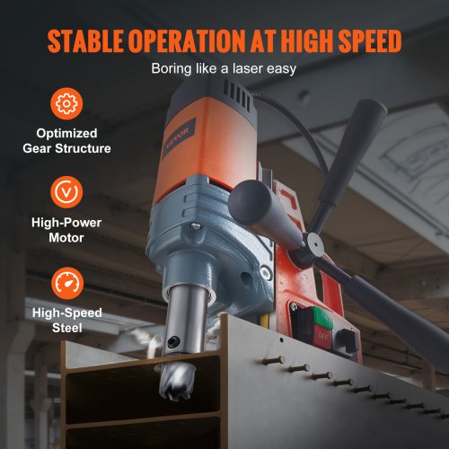 VEVOR Taladro de Núcleo Magnético 1300W Taladrador Magnético Profesional 13000N 700rpm Taladro Magnético Portátil Profundidad 50mm Diámetro de Perforación 40mm Sistema de Perforación Electromagnética
