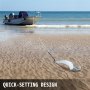 Ancla de barco VEVOR en una playa con una lancha a motor en aguas poco profundas. Diseño de fraguado rápido.