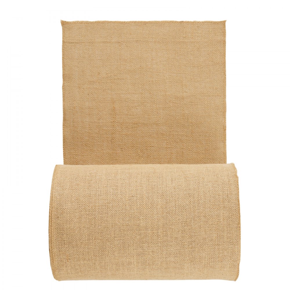 VEVOR Rollo de Tela de Arpillera de 355 mm x 45,7 m, 45 x 45 Rollos de Tela de Arpillera Natural de Alta Densidad de ancho, Rollo de Tela de Yute para Envolver Árboles, Decoración, Manualidades
