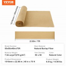 VEVOR Rollo de Tela de Arpillera para Envolver Árboles de 1016 mm x 22,86 m