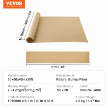 VEVOR Rollo de Tela de Arpillera Natural para Envolver Árboles de 1016mm x 9,1 m