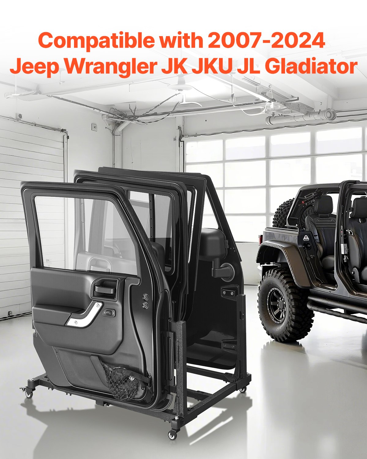 VEVOR Carrito de Almacenamiento para Puerta de Jeep con Cojín de Goma Engrosado Resistente Soporte de Almacenamiento para 4 Puertas de Coche Compatible con Jeep Wrangler JK JKU JL Gladiator